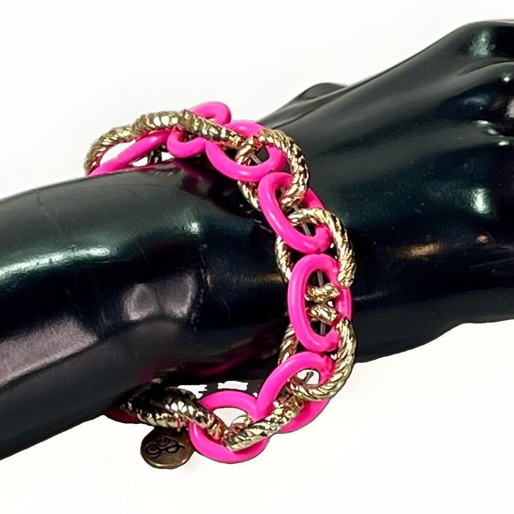 Plunder Design Trendy Fashion Jewelry Pink Gold Chain Link Stretch Bracelet
